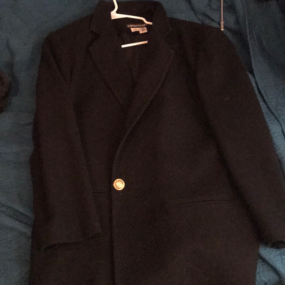 Vintage black blazer with gold button. 100% wool .